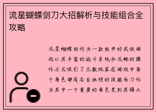 流星蝴蝶剑刀大招解析与技能组合全攻略